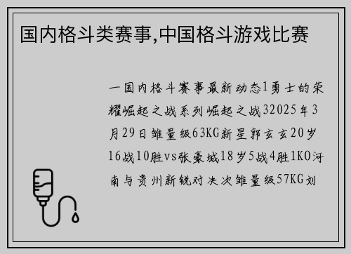 国内格斗类赛事,中国格斗游戏比赛
